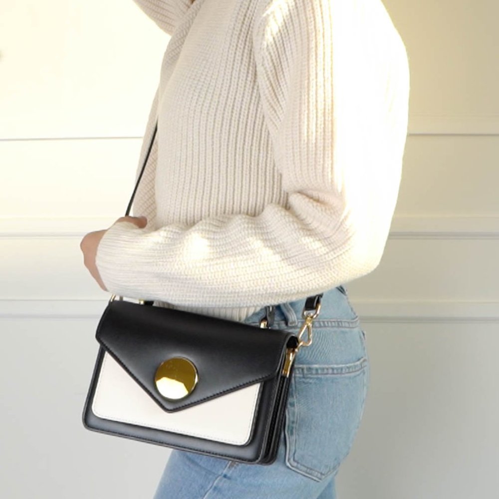 The June Genuine Leather Satchel - Black/White - Picture 10 of 13